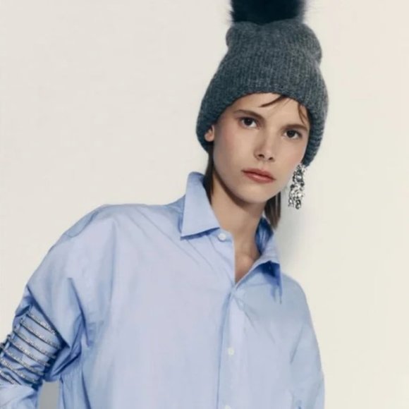 Zara | Accessories | Nwt Zara Knit Pompon Beanie Gray | Poshmark